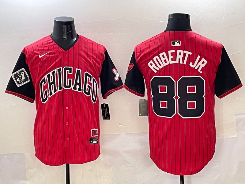 Men Chicago White Sox 88 Robert jr Red Stripe Joint Name 2025 Nike MLB Jersey style 12